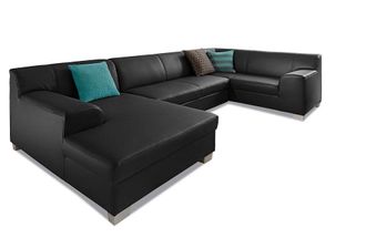 Domo Collection Wohnlandschaft »Amando in vielen Bezugsvarianten, auch in Leder, komfortabel, U-Form« wahlweise mit Bettfunktion, fester Sitzkomfort, frei im Raum ste