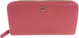 Chanel Pink Caviar Leather V Chevron Long Wallet (Authentic Pre-Loved)