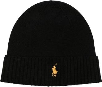 Polo Ralph Lauren Muts met borduursel - Heren - Hoeden - Zwart - ONE Size - Wol - Accessoires