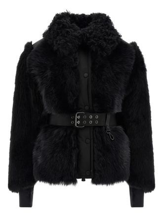 Moncler Valdivian shearling belted-waist faux-fur jacket - Black