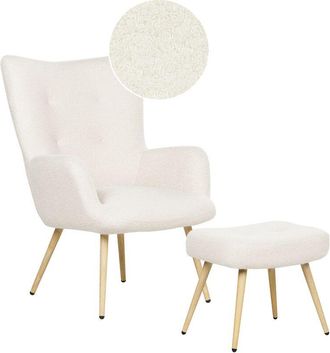 Beliani Beliani - Sillón orejero moderno de mediados de siglo tapizado de bouclé blanco crema con reposapiés Vejle ii