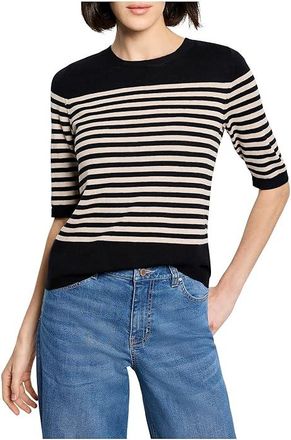 Nic+Zoe Stripe Pure Cotton Sweater T-Shirts Womens Sweater Black : LG (US 12-14), Cotton/Nylon