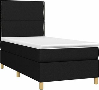 vidaXL Cama Box Spring Colch&oacute;n Y Luces Led Tela Negro 90x200 Cm Vidaxl