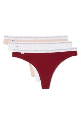 Lacoste 3-Pack Stretch Cotton Thongs in Bordeaux/White/Bistre at Nordstrom, Size Xx-Large