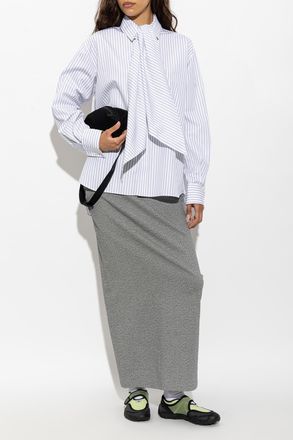 sacai Sacai Shirt With Decorative Tie At The Neckline, Womens, Beige