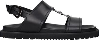Versace Black Leather Flat Mens Sandals