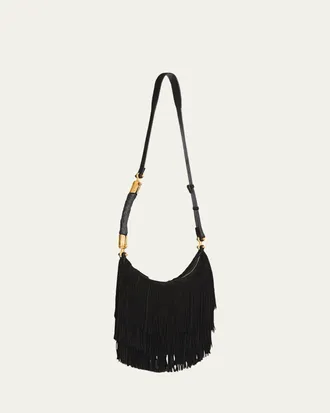 Balmain Ebene Suede Fringe Hobo Bag
