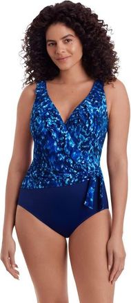 Longitude Ruffle Front Sash Surplice Long Torso One-Piece Swimsuit in Sweet Siren at Nordstrom, Size 24
