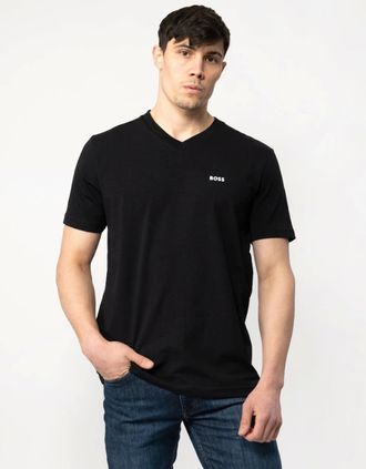 HUGO BOSS Mens BOSS Green Tee V Mens Stretch Cotton V-Neck T-Shirt - Black 001 - Size: 40