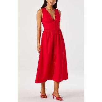 ASTR the Label Cory Scallop Neck Sleeveless Midi Shirtdress in Red at Nordstrom, Size X-Small