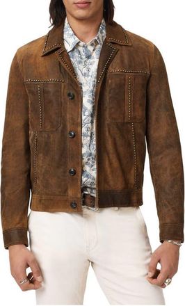 John Varvatos Carson Stud Detail Suede Jacket in Toffee at Nordstrom, Size 50