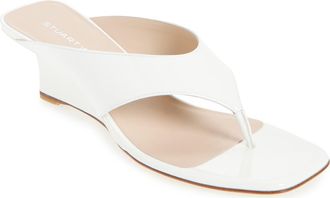 Stuart Weitzman Vinnie 50 Wedge Thong Sandal in Blanco White at Nordstrom, Size 10.5
