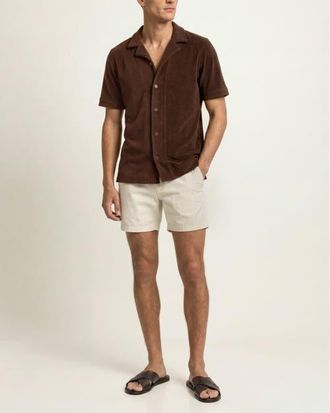 Orlebar Brown Hawkin Relaxed Fit Short Sleeve Towelling Shirt in Chestnut Brown at Nordstrom, Size Xxx-Large