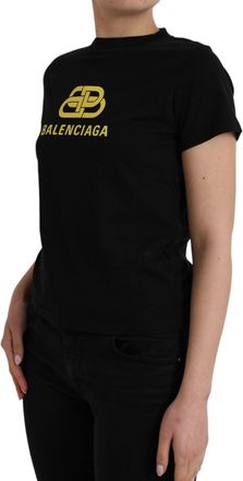 Balenciaga Womens Black Cotton Logo Print Crew Neck Short Sleeves T-Shirt