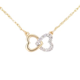 Diamant L'éternel Womens 9ct Yellow Gold Diamond Linked Hearts Pendant Necklet of Length 42cm - One Size