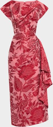 Lela Rose Florence Cap-Sleeve Fil Coupe Tea-Length Dress