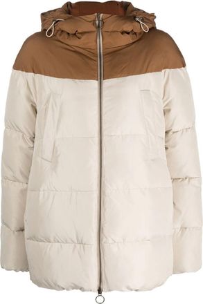 Eleventy Two-Tone Puffer Jacket With Adjustable Hood And Quilted Design