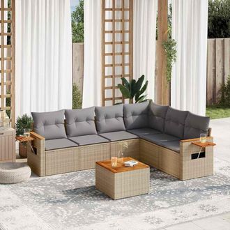 vidaXL Vidaxl - Set Sof&aacute;s De Jard&iacute;n 7 Piezas Y Cojines Rat&aacute;n Sint&eacute;tico Beige