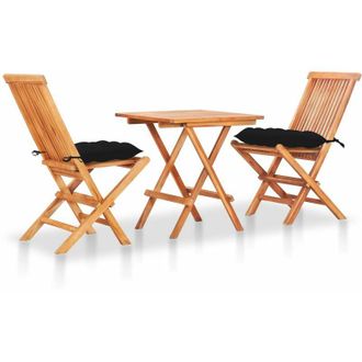 vidaXL Set De Bistr&oacute; 3 Pzas Madera Maciza De Teca Con Cojines Negros Vidaxl
