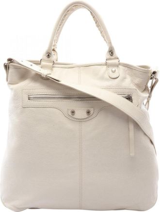 Balenciaga White Leather Handbag Tote Bag (Pre-Owned)