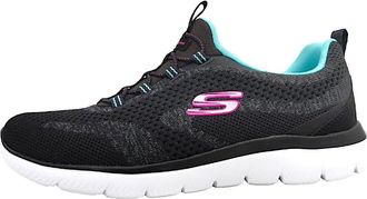 Skechers Womens Summits New Nature Slip-On Sneakers, Black Knit/Pink & Aqua Trim, 3.5 UK