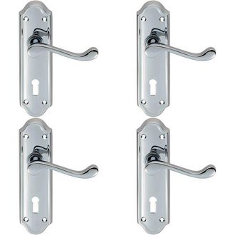 Loops 4x PAIR Victorian Upturned Handle on Lock Backplate 168 x 47mm Polished Chrome