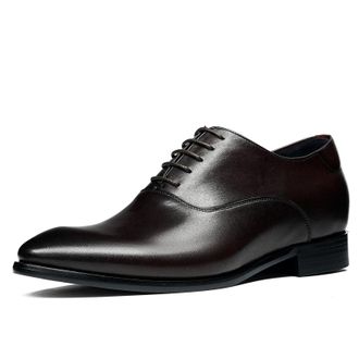 Generic Mens Low Block Heel Elevator Oxfords Lace Up Formal Shoes Round Toe Wedding Party Prom Shoes,Brown,5.5 UK