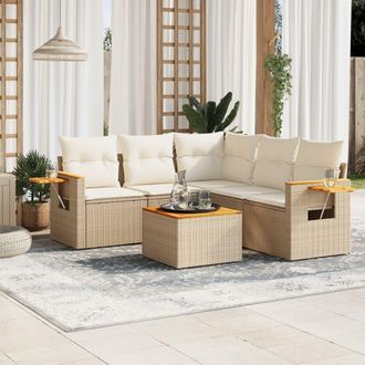 vidaXL Juego De Sof&aacute;s Jard&iacute;n Con Cojines 6 Pzas Rat&aacute;n Sint&eacute;tico Beige Vidaxl