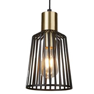 Searchlight Sospensione Industrial Birg Cage Acciaio Nero Adjustable 1 Luce E27 D16cm