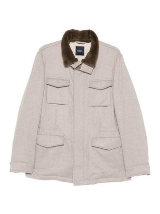 Barba Light beige haver jacket with fur collar