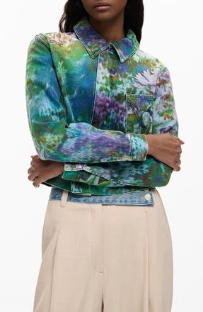 Desigual Floral Trucker Jacket in Medium Blue at Nordstrom, Size X-Small