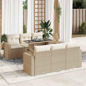 vidaXL Vidaxl - Set Sof&aacute;s De Jard&iacute;n 7 Piezas Y Cojines Rat&aacute;n Sint&eacute;tico Beige