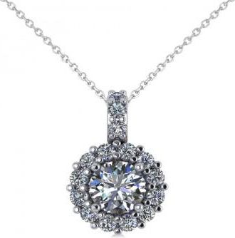 Allurez Round Diamond Halo Pendant Necklace 14k White Gold (0.80ct)