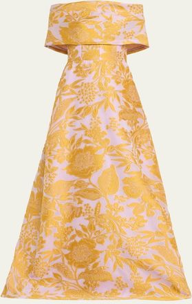 Lela Rose Floral Fil Coupe Off-The-Shoulder Gown