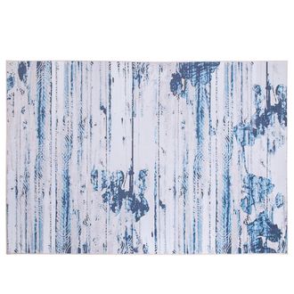 Beliani Beliani - Alfombra De Tela De Poli&eacute;ster Beige Y Azul Patr&oacute;n Abstracto Desgastado Fondo Revestido De Goma 140 X 200 Cm Burdur