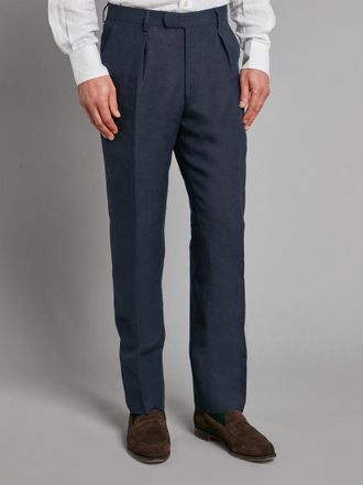 Oliver Brown Pimlico Linen Flat Front Trousers - Dark Navy