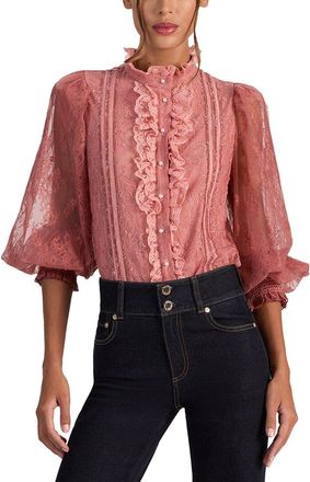 Alice & Olivia Alice + Olivia Eugenia Mock Neck Lace Detail Top