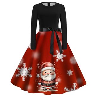 Generic Christmas Dresses, Summer Dresses for Women UK Womens Christmas Printed Pullover Snowflake Dress Xmas for Women UK Plus Size Sexy Costume Long Sleeve 