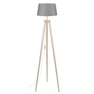 Tosel Lamp&aacute;ra de pie madera Alt.150cm natural ;Pantalla: gris