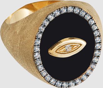 Feidt Paris Chevalière OEil Émail Noir Saphirs Or Jaune