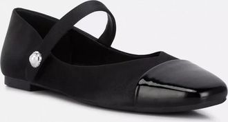 London Rag Albi Flats Black Patent Cap Toe Slip On Mary Jane HAWK601