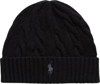 Polo Ralph Lauren Mutsvol met kabelpatroon van wol en kasjmier - Heren - Hoeden - Zwart - ONE Size - Wol - Accessoires