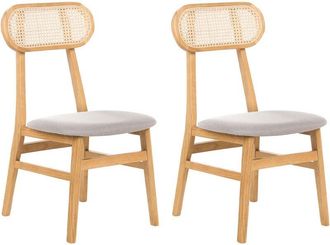 Beliani Set of 2 Dining Chairs Polyester Upholstered Seats Viennese Braid Rattan Backrest Rubber Wood Frame Armless Retro Style Light Brown Fallon