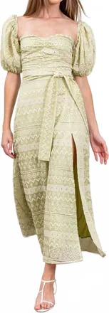 Moon River Sweetheart Puff Sleeve Dress In Sage Green