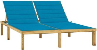 vidaXL Tumbona Doble Y Cojines Azules Madera Pino Impregnada Vidaxl