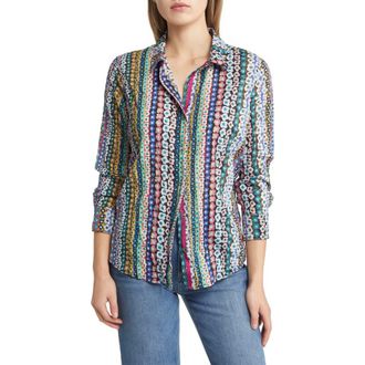 Nic+Zoe Flower Field Crinkle Button-Up Shirt in Pink Multi at Nordstrom Rack, Size Medium