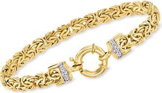 Ross-Simons 14kt Yellow Gold Byzantine Bracelet With Diamond Accents