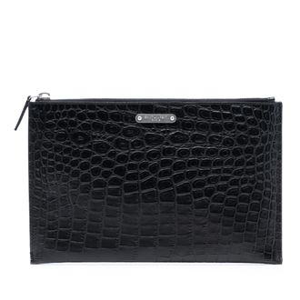 Saint Laurent Pre-owned Womens Croc Embossed Leather Clutch - Black - One Size