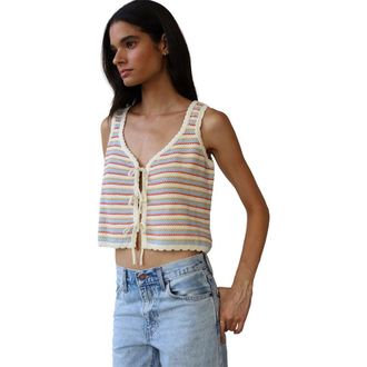 Callahan Mai Crochet Tie Tank Top - Womens in Creme & Blue at Nordstrom, Size X-Large