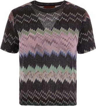 Missoni Viscose Lam&eacute; Crew-neck T-shirt with Irregular Zigzag